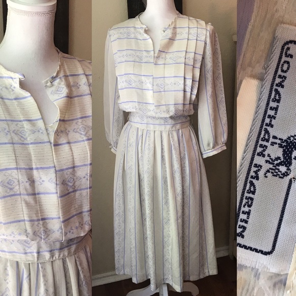 ivory striped vintage jonathan martin midi dress - Picture 2 of 5